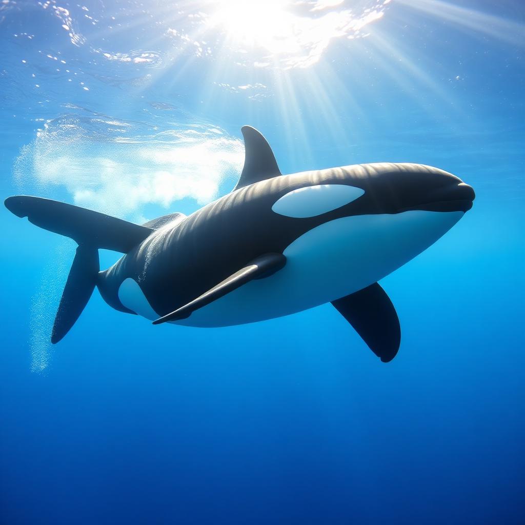 Orca in blue ocean